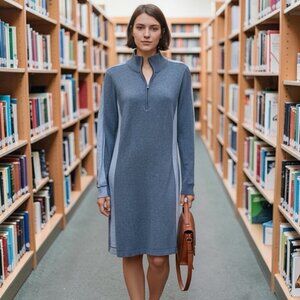 Tommy Bahama Pickford Blocked 1/2 Zip Sweater Dress NWT Gunmetal Heather XS